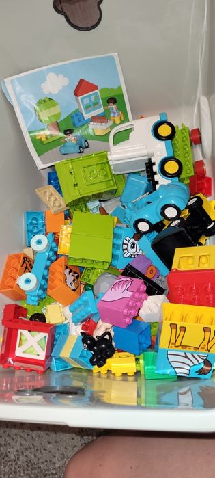 Lego duplo, zestaw, mieszanka, różne zestawy, buldożer, pociąg, śmieci