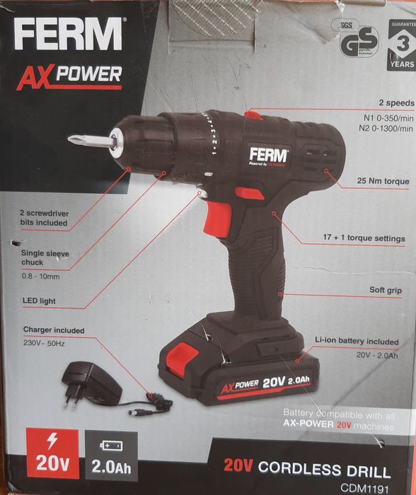 Wkrętarka FERM CDM1191 ładowarka, akumulator 2,0AH 20V