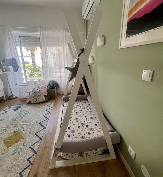 Cama Tipi Montessori 140x70 Zy Baby + Almofadas + Colchão Kipli