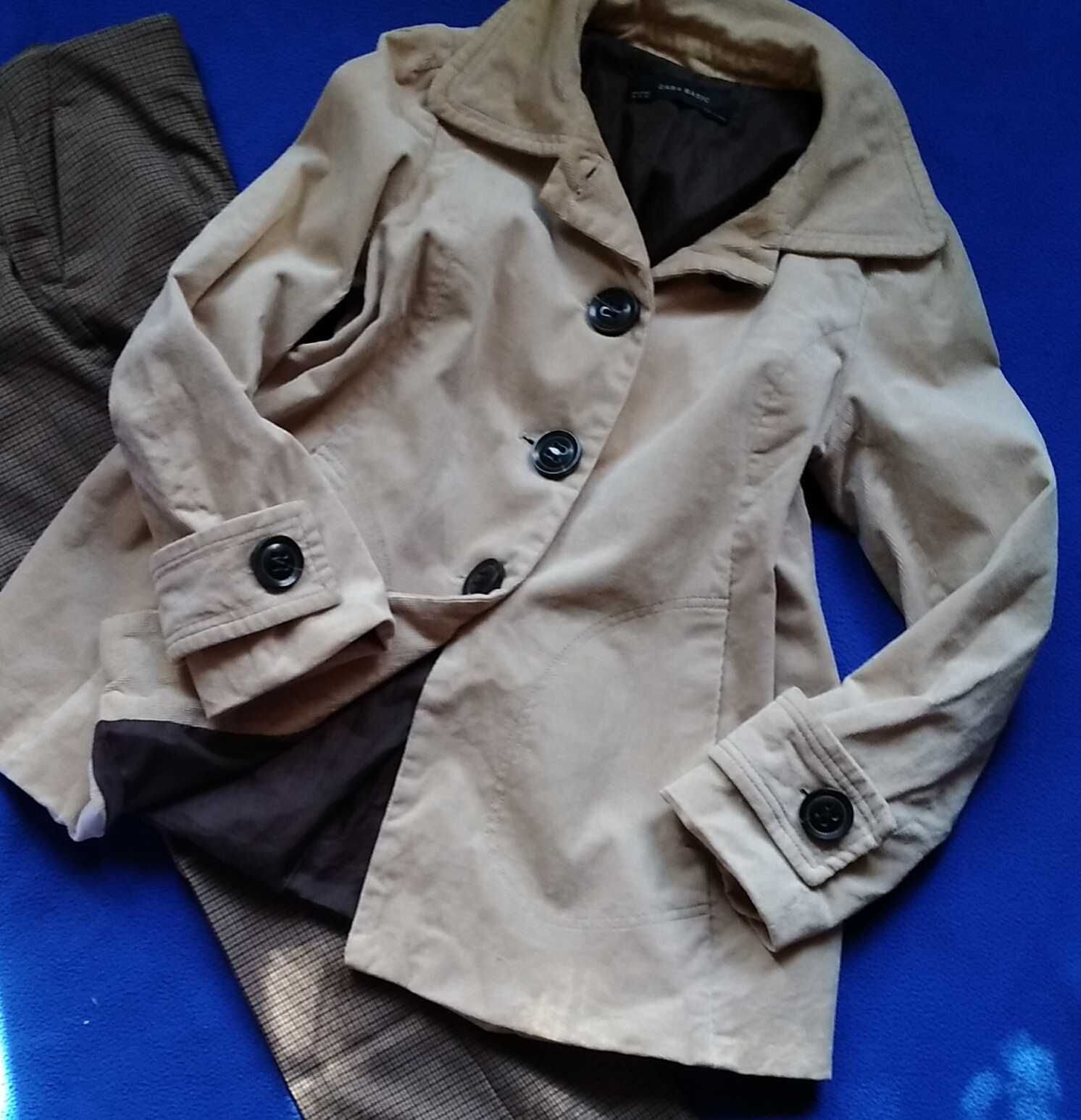 ZARA styl retro/vintage beżowy płaszcz/żakiet Sztruks guziki 38 M