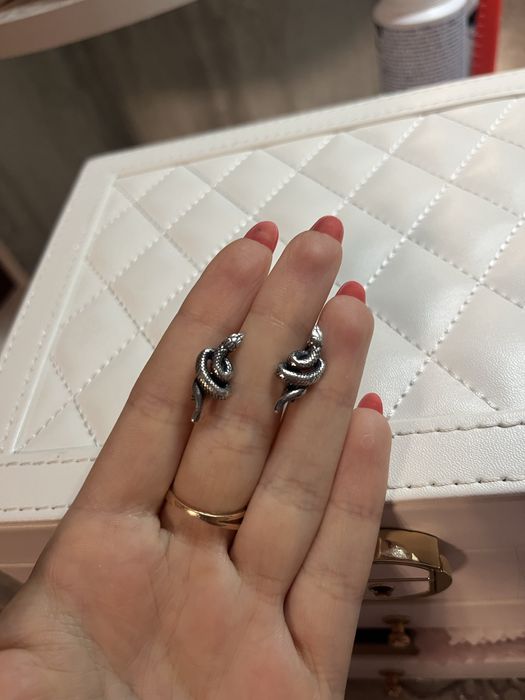 Сережки срібні, срібло, сережки змійки, змія