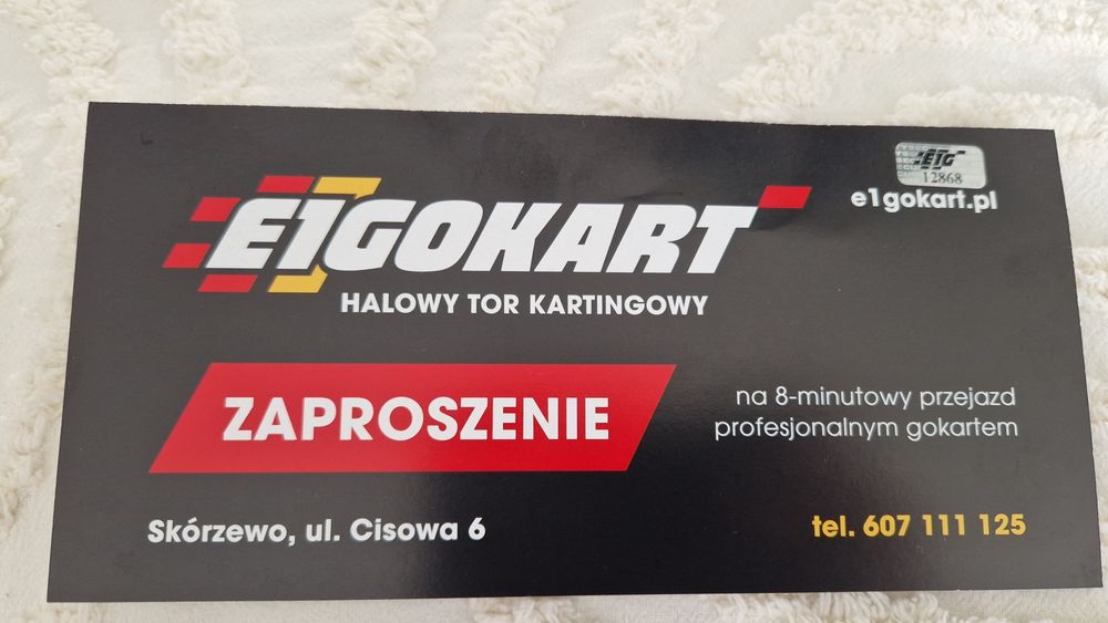 Voucher zaproszenie wejściówka Przejazd profesjonalnym gokartem E1Goka