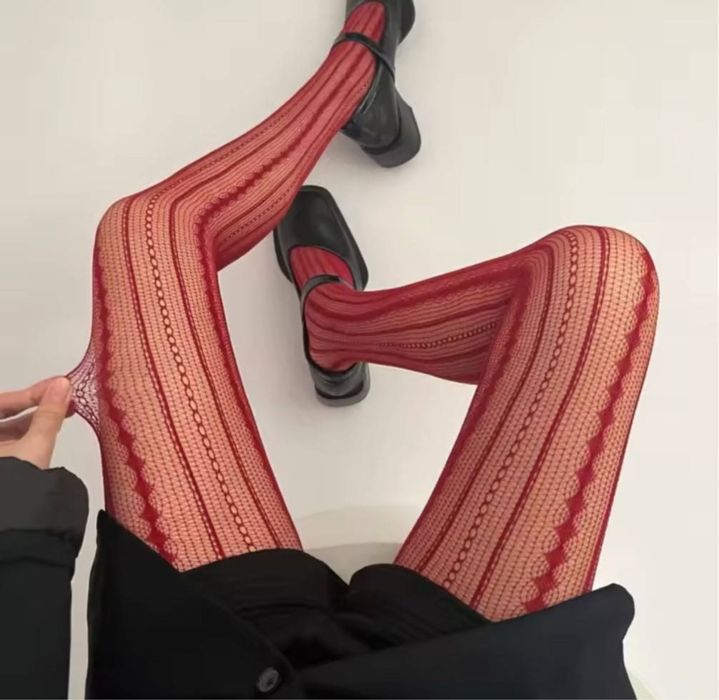 Колготи ажурні у смужку червоні колготи кружевні колготи бургунді сетк