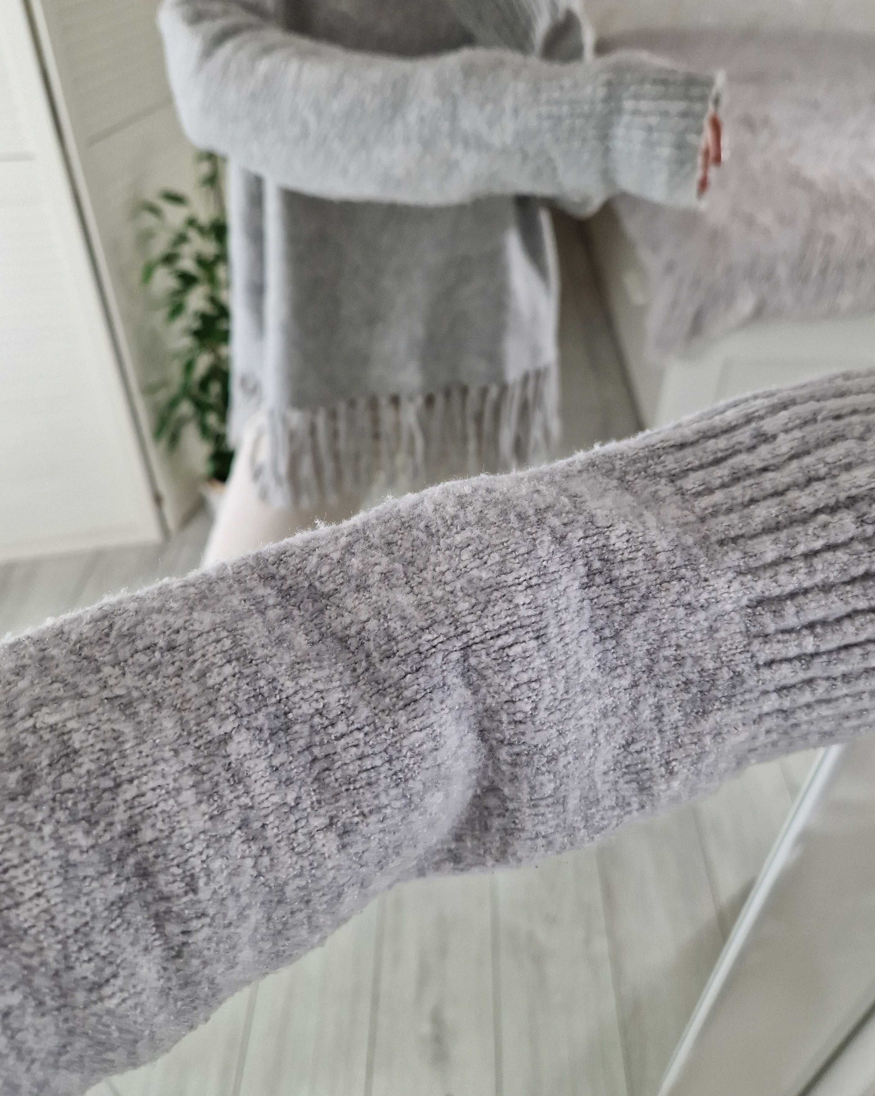 Topshop szary sweter z frędzlami z golfem 42 XL