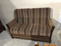 Piękna sofa 160cm dębowa masywna nieduża welur dąb tapicerka FV DOWÓZ