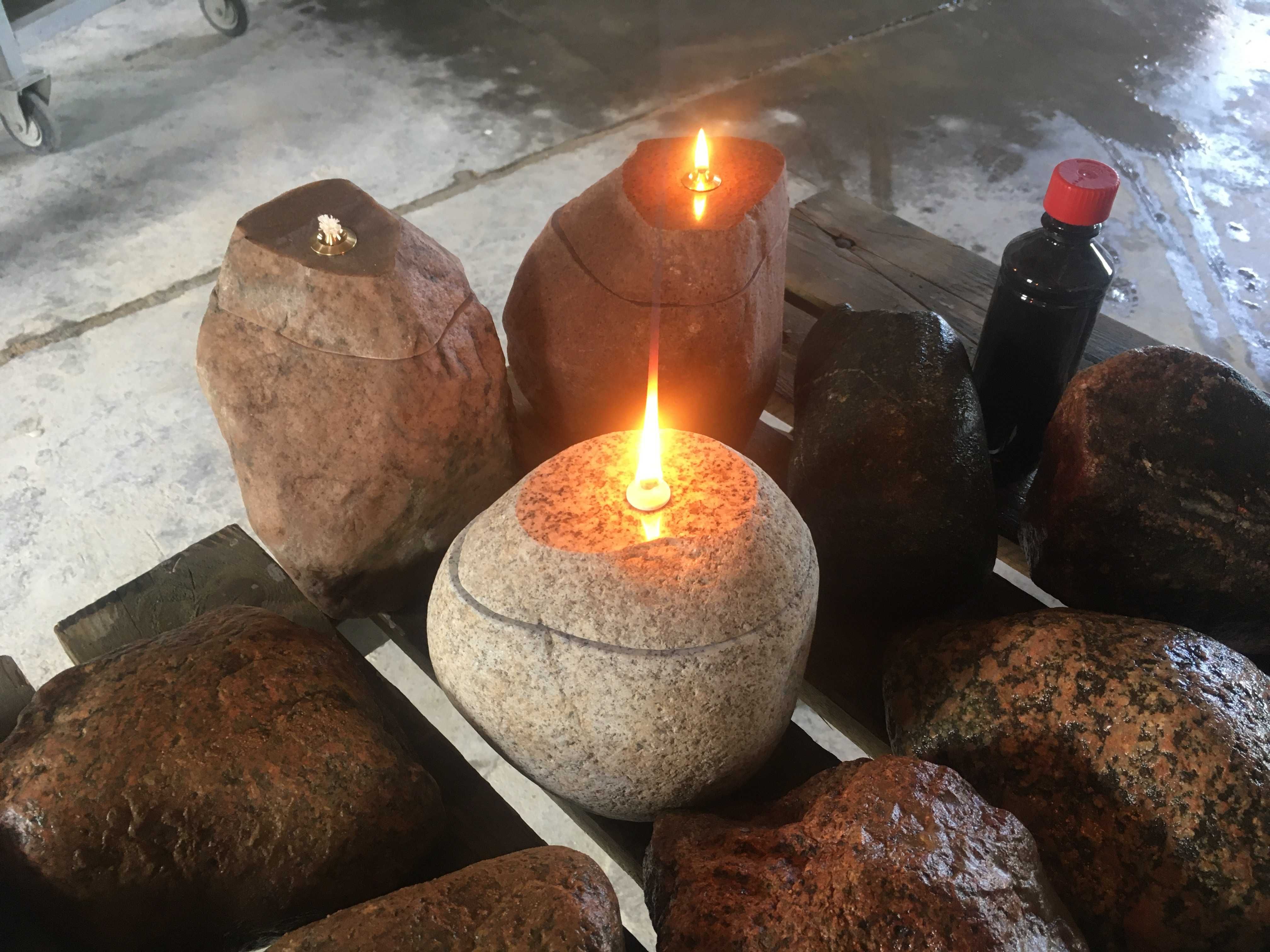 Lampa kamienna, z kamienia na olej