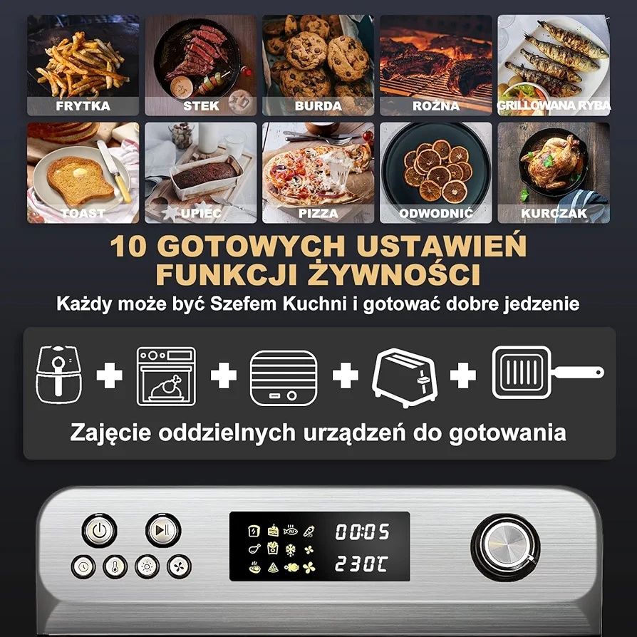 Frytkownica Beztłuszczowa 24L LED 1800W Mini Piekarnik