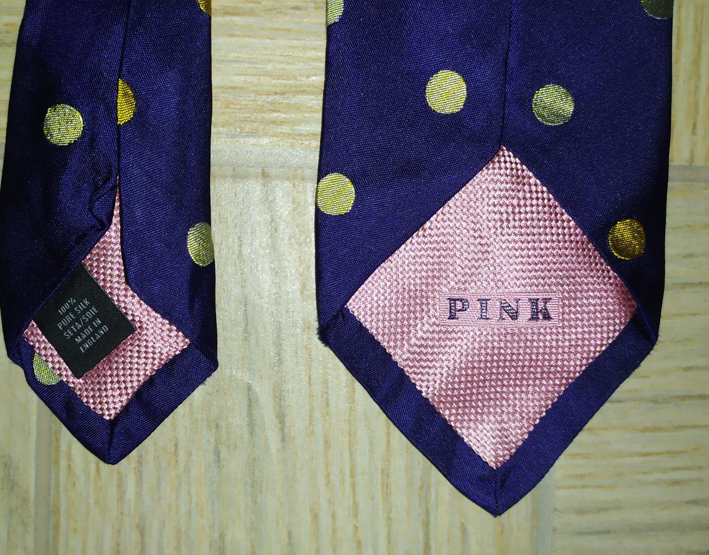 Krawat jedwabny Pink kropki granat groszki