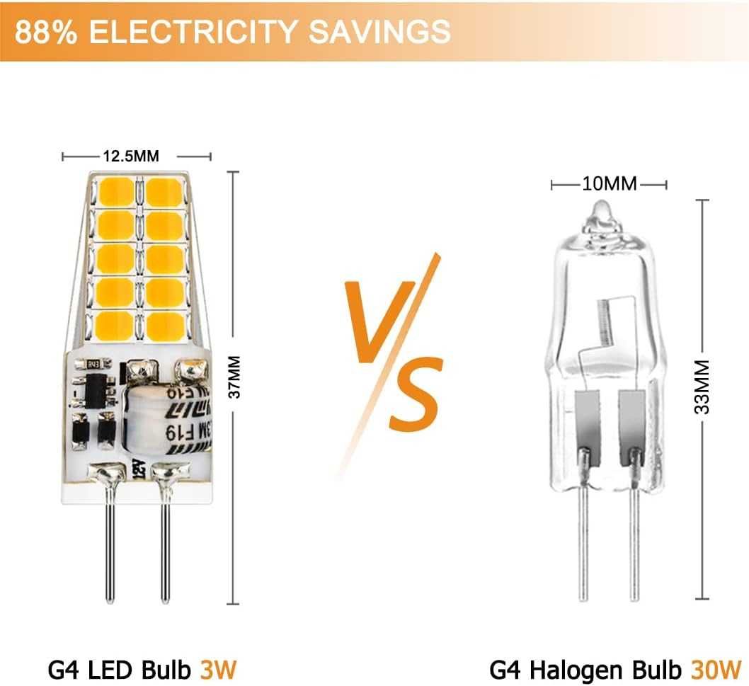 Żarówki LED G4, 10 szt. - 3 W 3000 K, ciepła biel, 300 lm