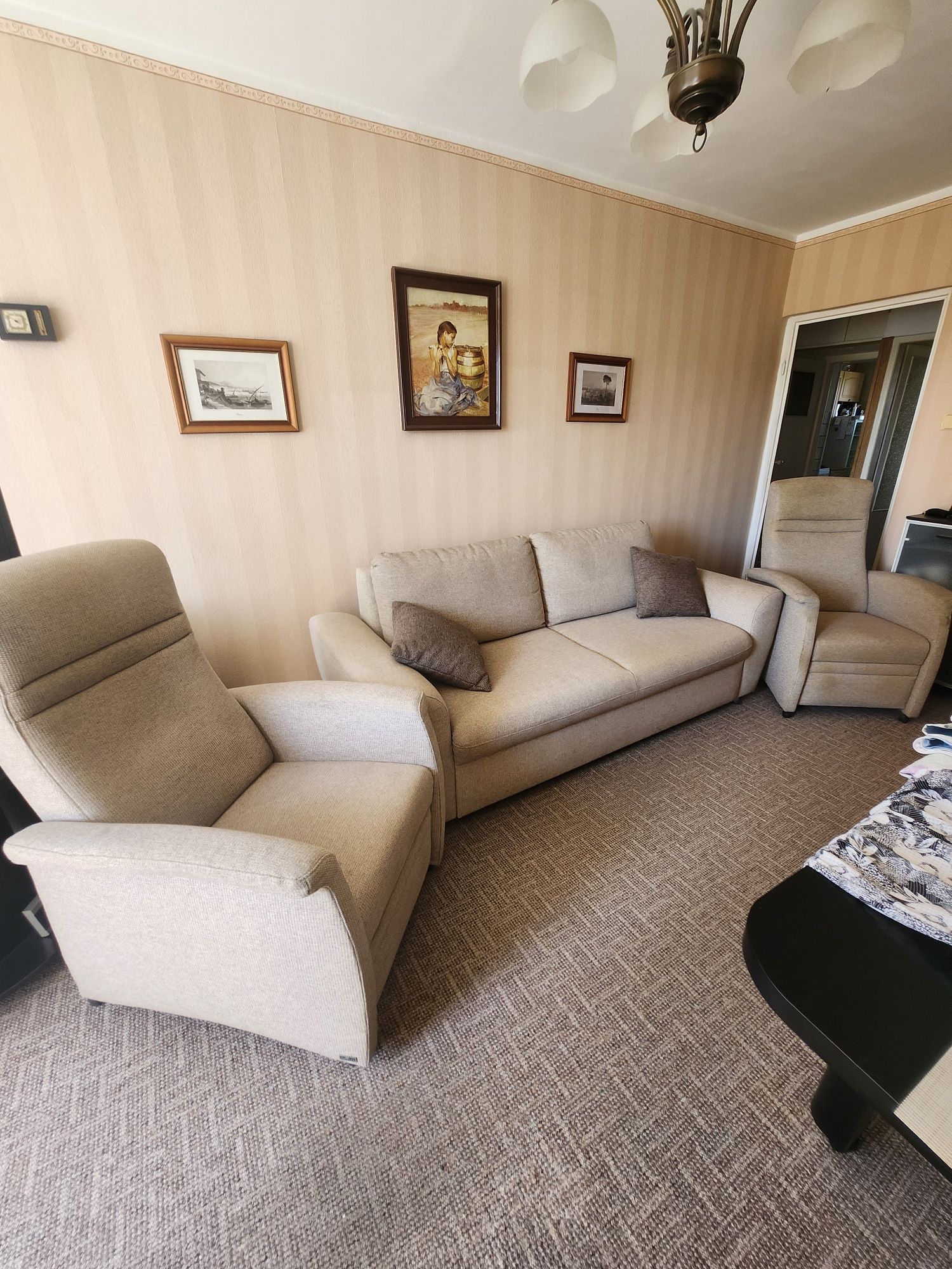 Zestaw wypoczynkowy sofa 2 fotele funkcja relaks