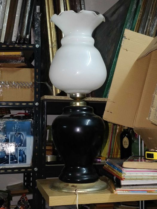 candeeiro de mesa, grande, metal + porcelana