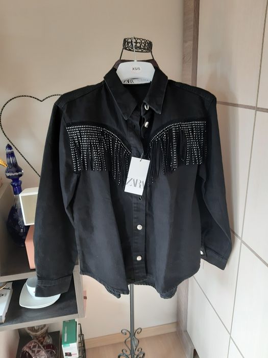 Kurtka Zara S oversize katana frędzle dżety bluza bawełna jeans kolekc