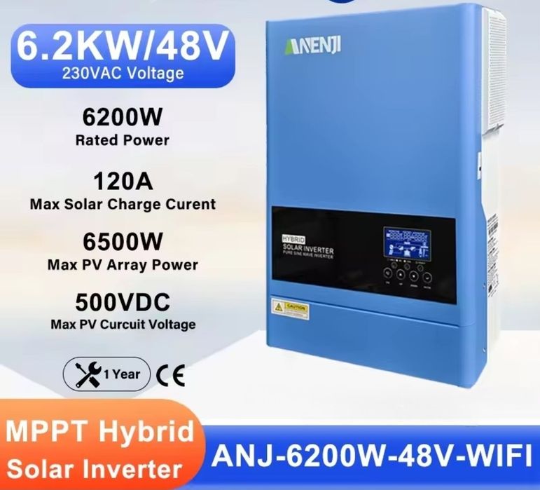 6,2kW 230V Inwerter Anenji 6500W hybrydowy 6kW offgrid akumulator 48V