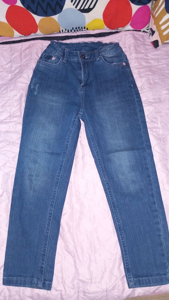 Spodnie 122 jeansy lampasy materiałowe
