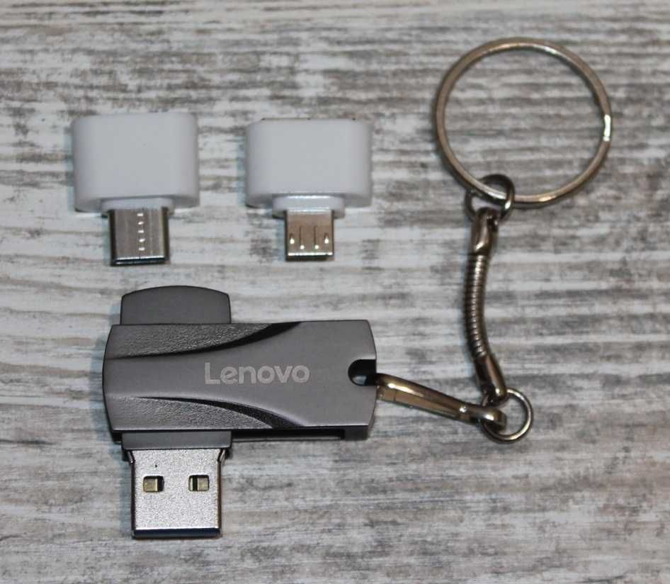 Флешка Lenovo 2 тб. два переходника Type-C + MicroUSB.