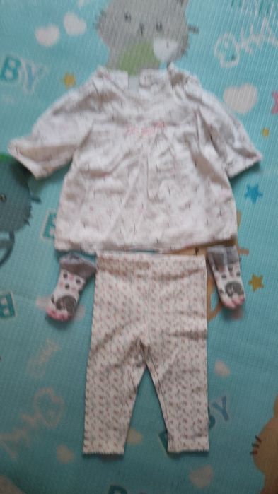 Komplecik spodnie +koszulka+skarpetki róż.62-68