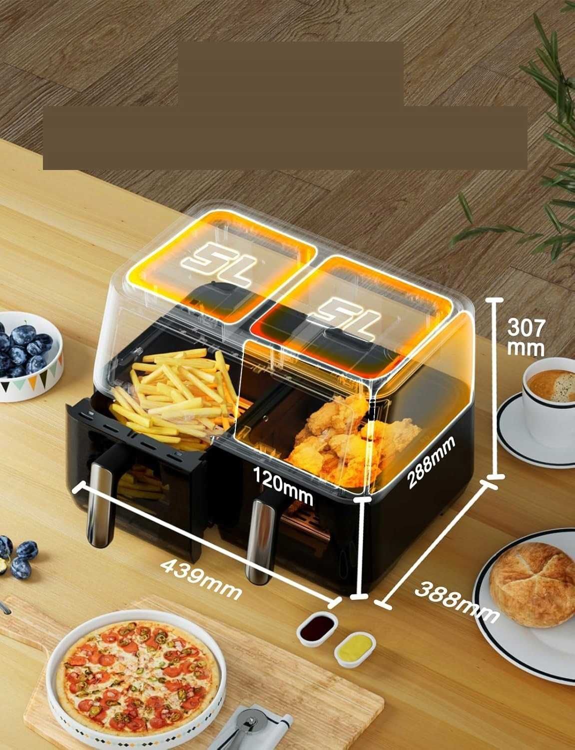 Frytkownica beztłusz Dual Zone 2 kosze 10L 2850W, 10 trybów, 200°C