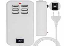 Ładowarka Sieciowa Uniwersalna 6 x USB 3A 30W Przewód 1,5m