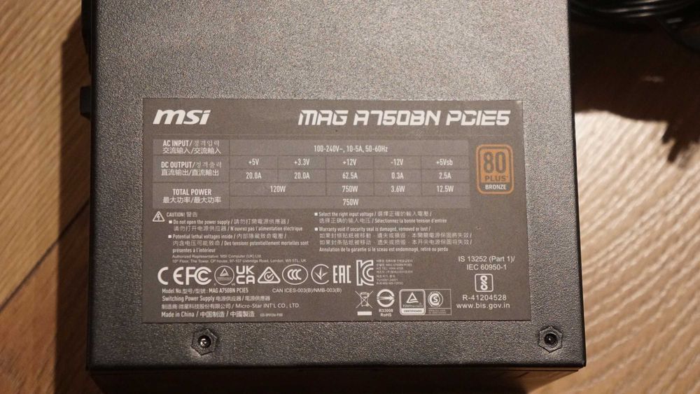 Zasilacz MSI MAG A750BN 750W 80 Plus Bronze PCIe5.0