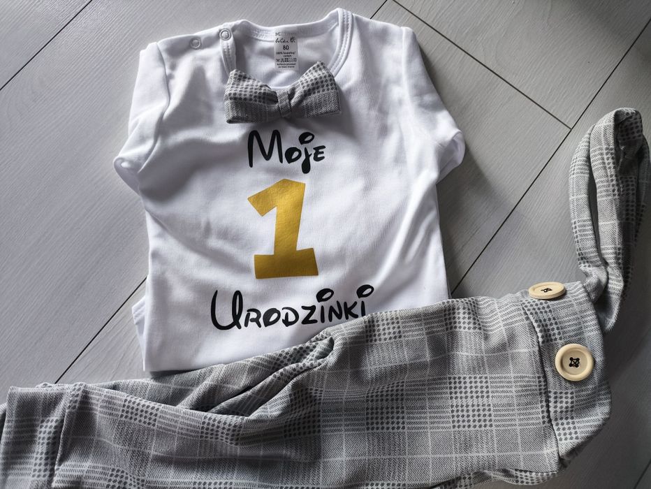 Komplet elegancik chłopiec roczek pierwsze urodziny safari farma rok