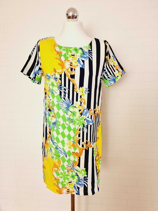 Sukienka letnia mini print wzór 36 S krótki rękaw moda fashion wesele