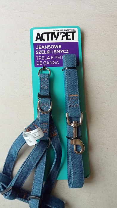 Smycz jeansowa z szelkami dla psa