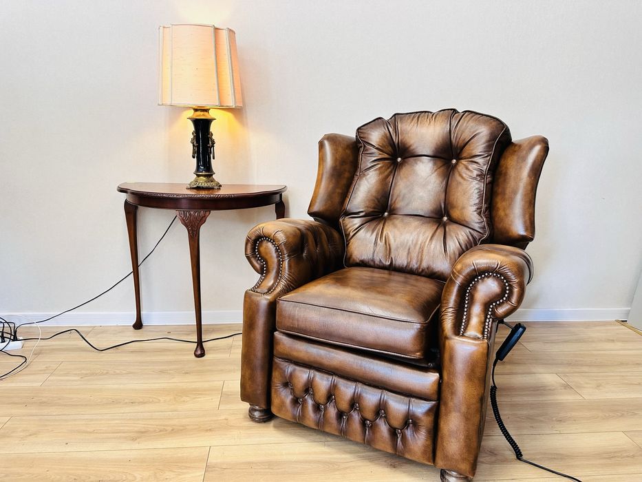 Angielski fotel uszak chesterfield RELAX ze skóry SPRINGVALE :)