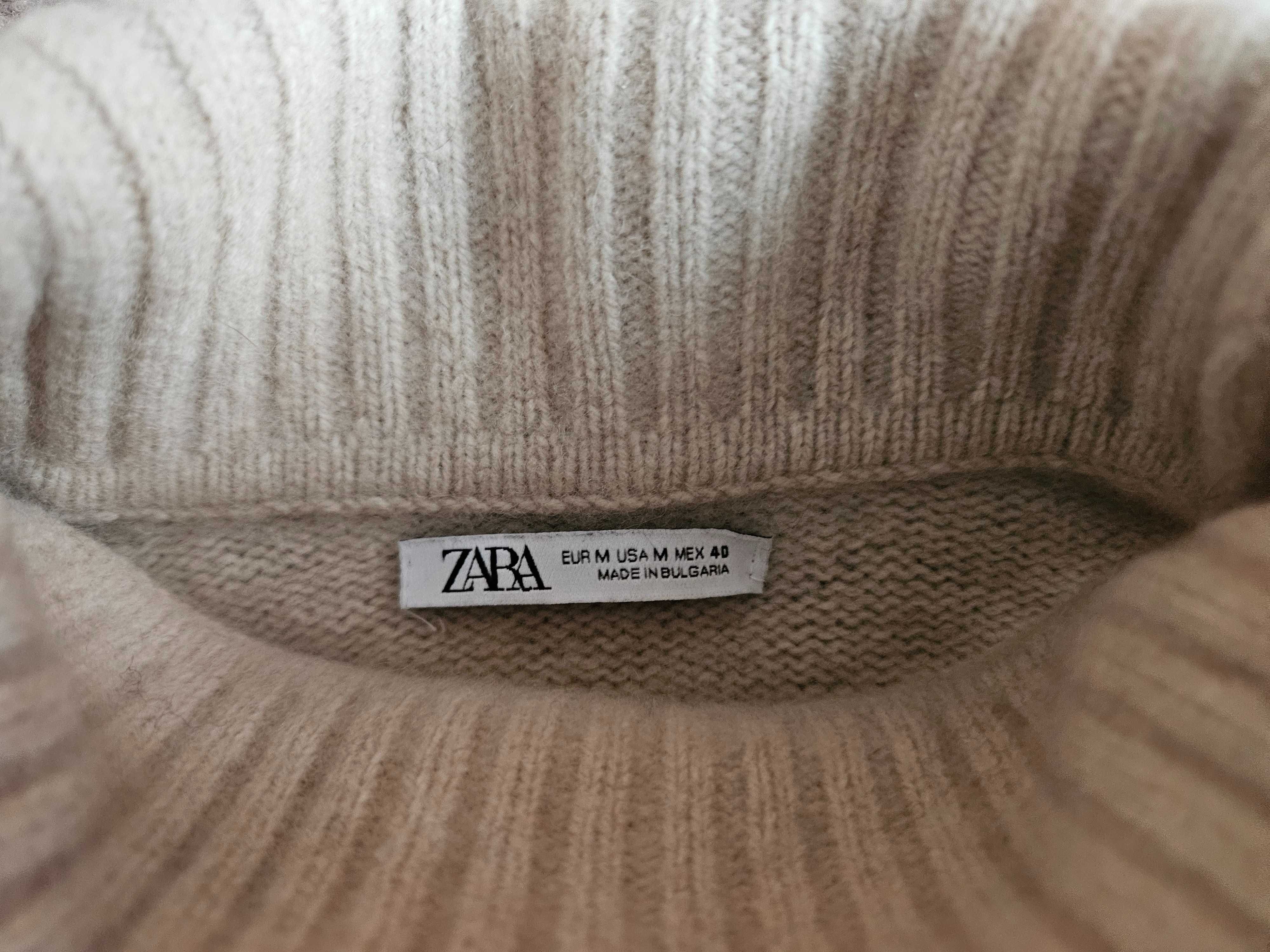 Gruby golf męski Zara kremowy/ecru, wełna+nylon, rozm. M