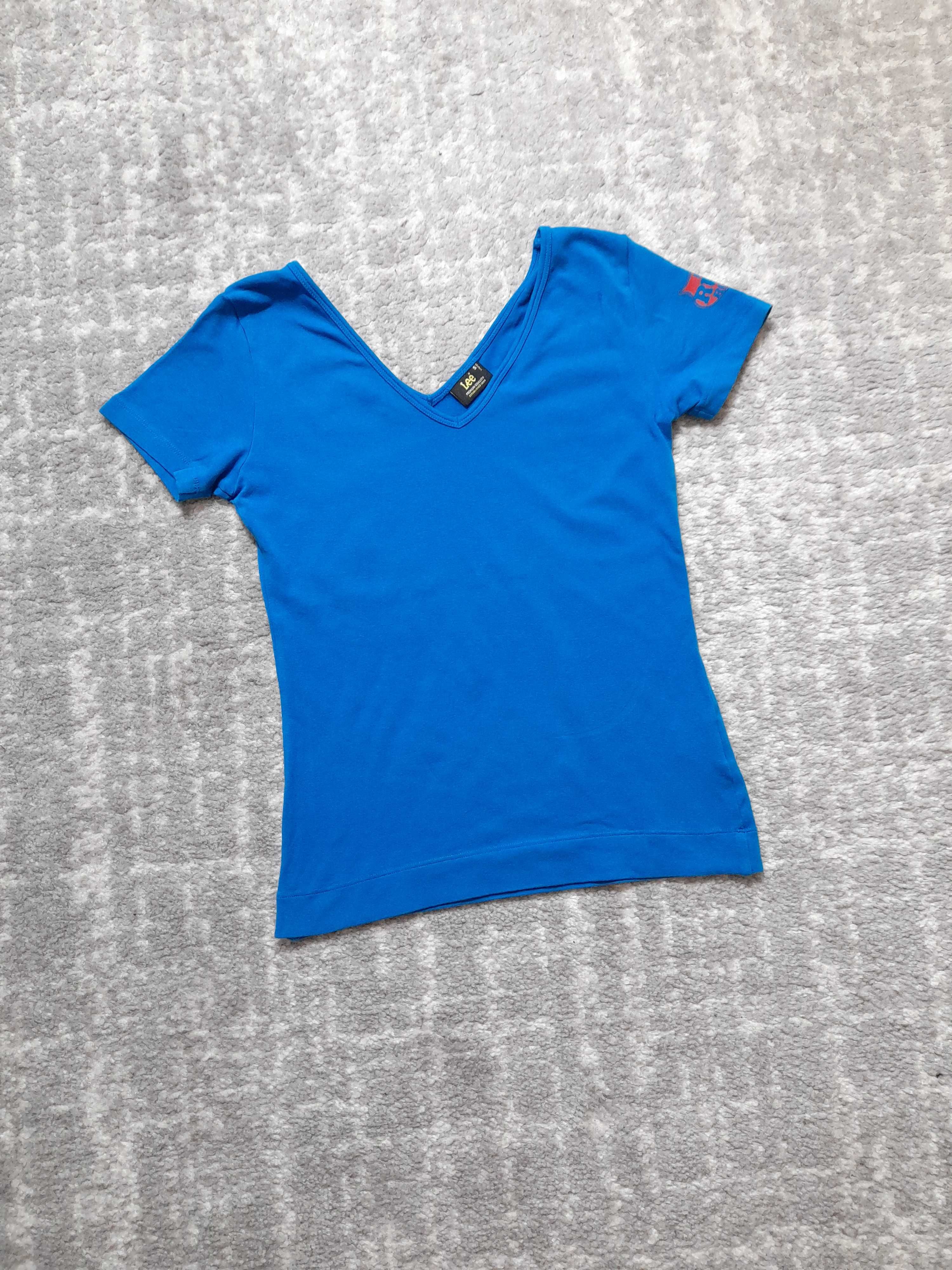 Niebieska koszulka z krótkim rękawem z dekoltem LEE rozmiar S