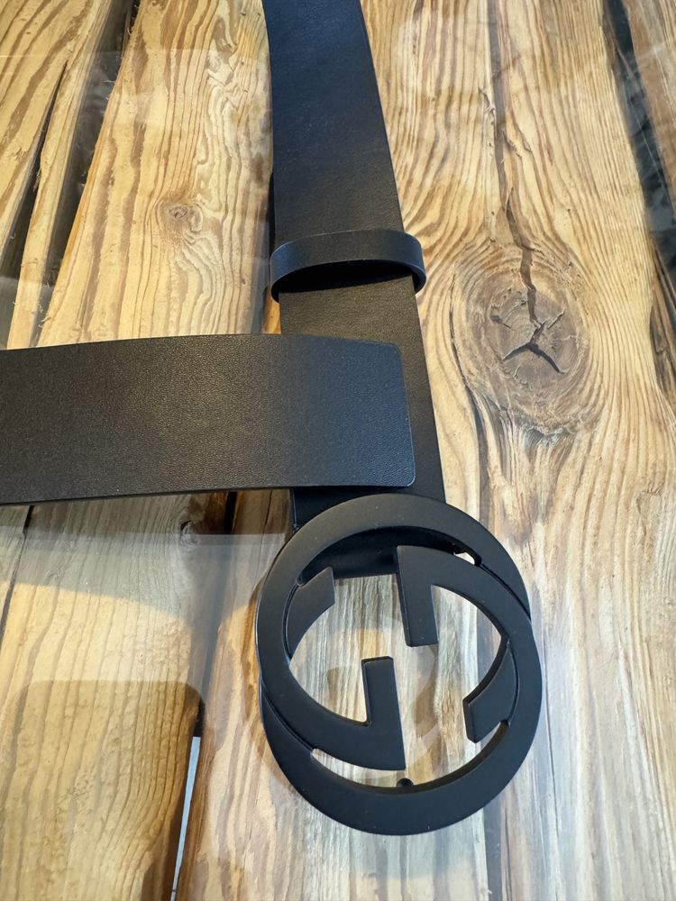 Oryginalny pasek Gucci leather belt with interlocking g buckle