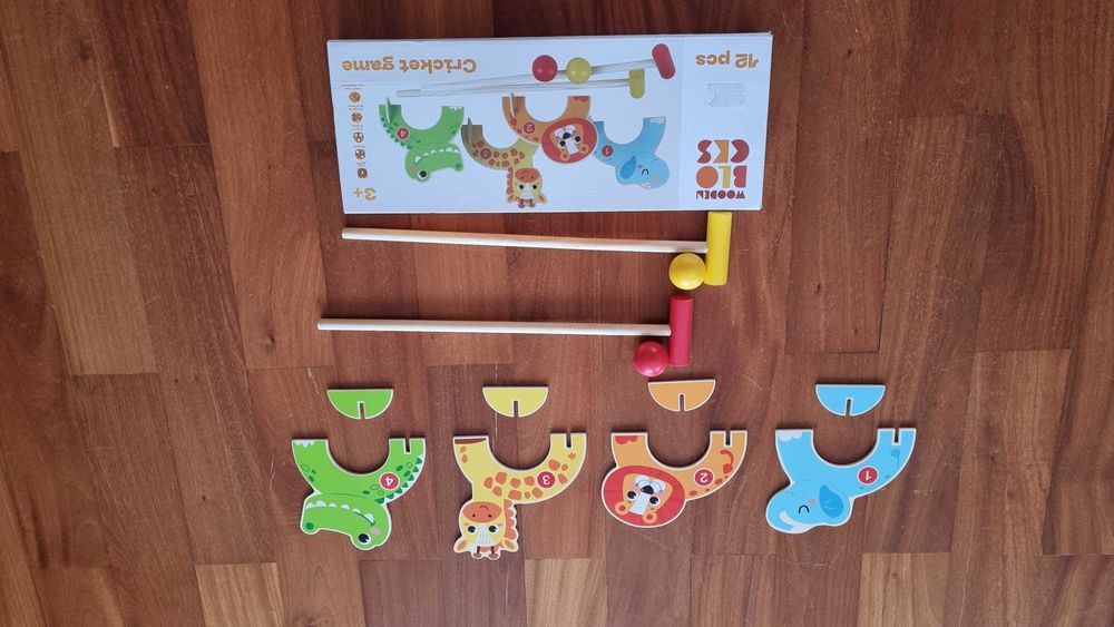 Gra w krykieta zabawka drewniana figurki zwierząt, piłki Wooden Blocks