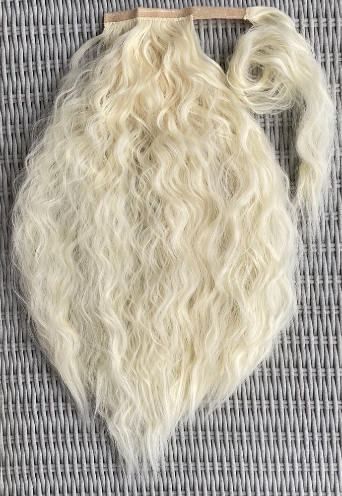 Premium Ultra włosy doczepiane, jasny blond, kucyk, treska, ( 312 )