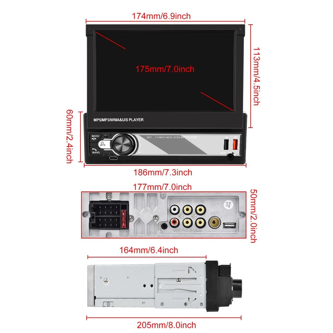 Rádio 1din Retrátil 7 polegadas CARPLAY Android auto Touch BT USB novo