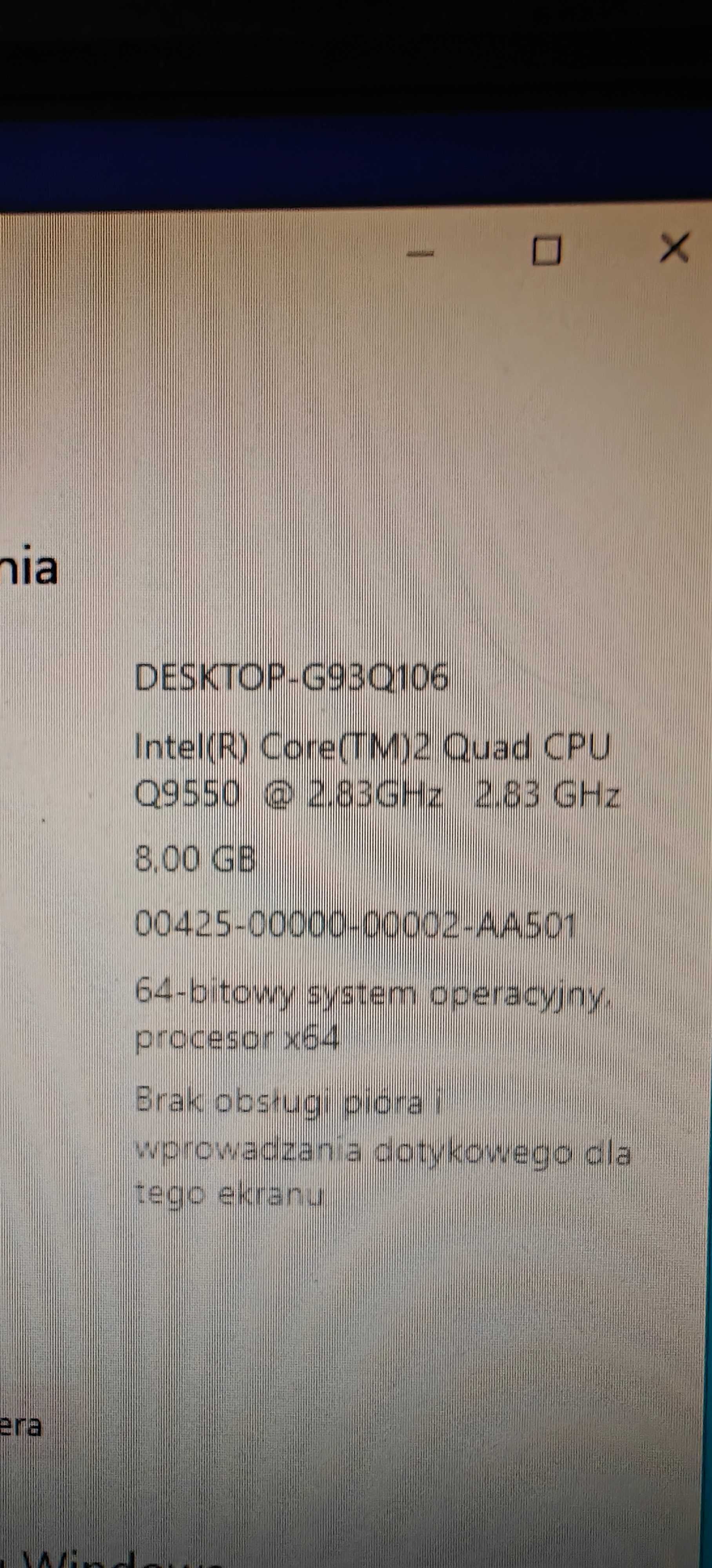 Komputer Intel Q9550 ssd 128gb 4x2GB  GF 980ti zasilacz 750w Monitor