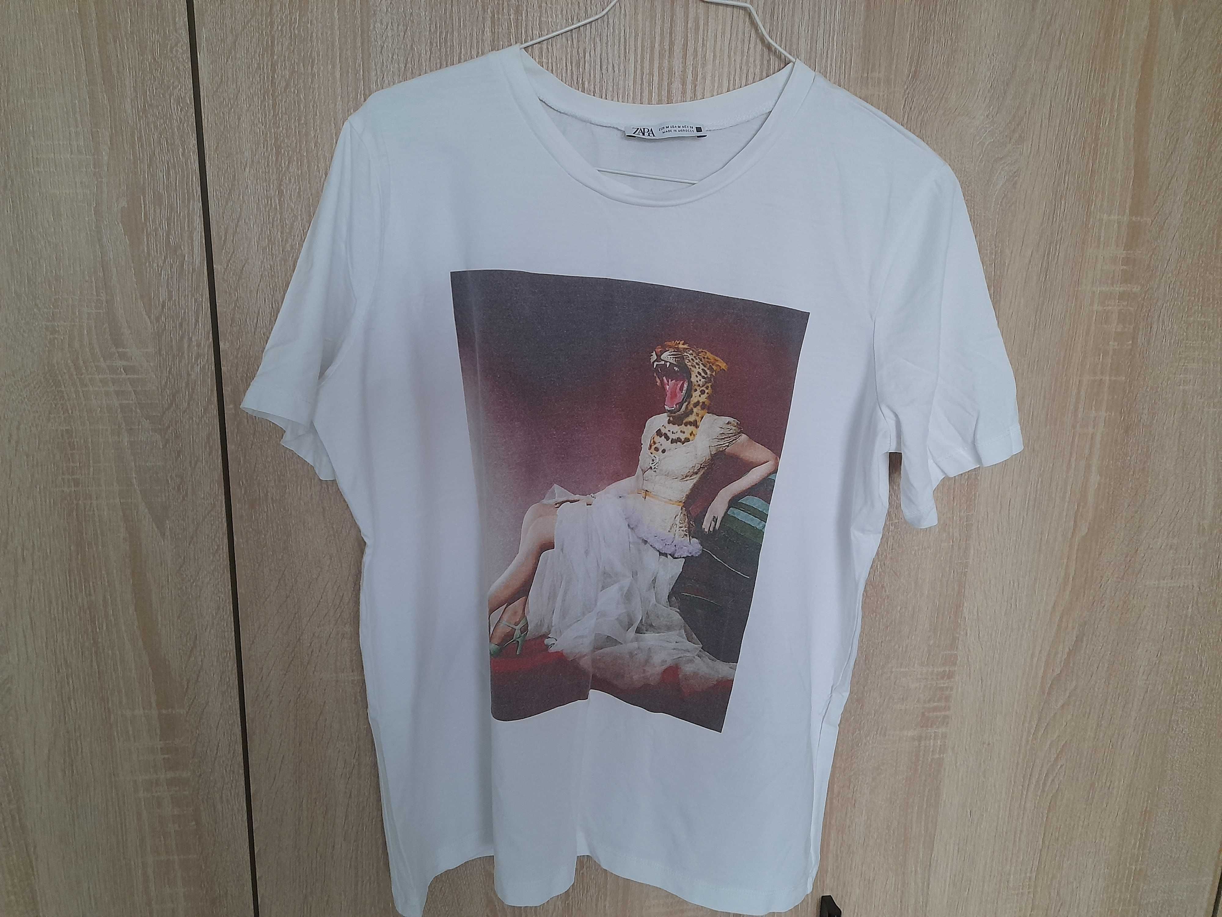 Markowy ZARA t-shirt bluzka damska M pachy 50 cm x2 art design