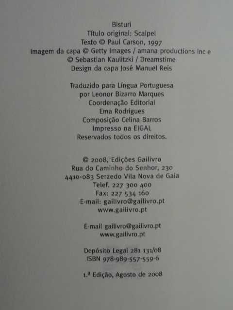 Bisturi de Paul Carson - 1ª Edição