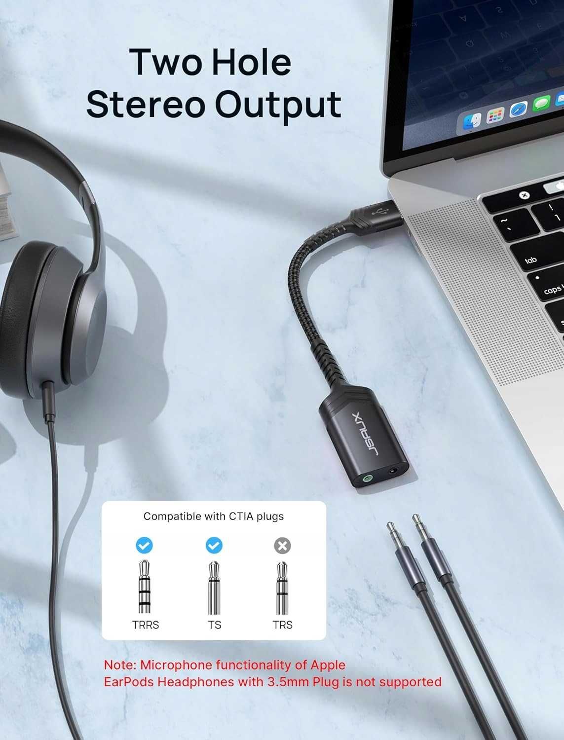 Zewnętrzna Karta Dźwiękowa Stereo JSAUX, Adapter Audio USB