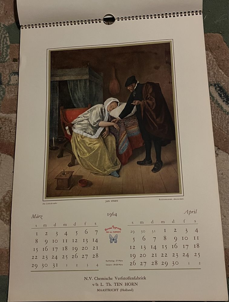 Artystyczny kalendarz z grafikami 1964r Jan Steen