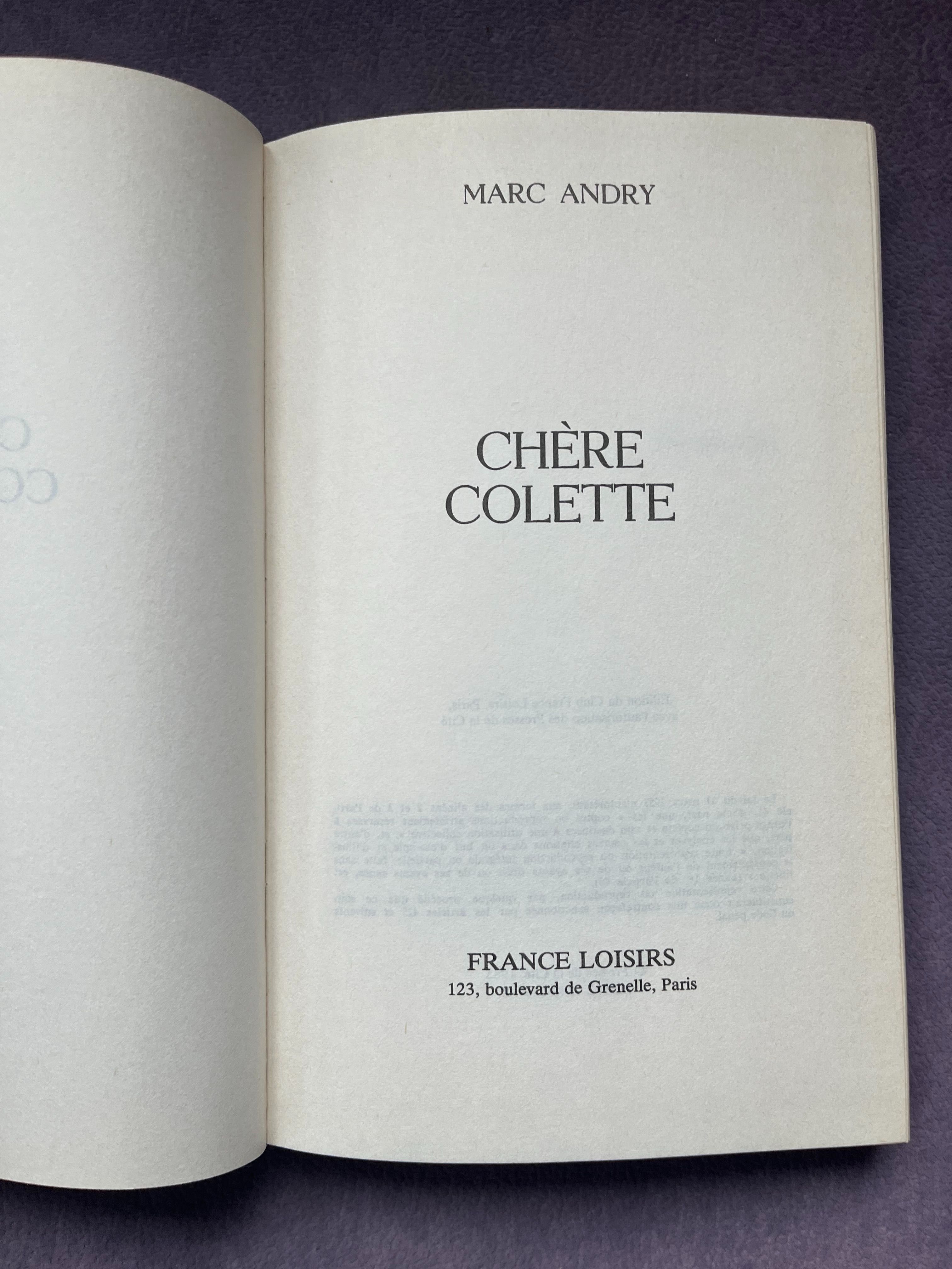 "Chere Colette" Marc Andry