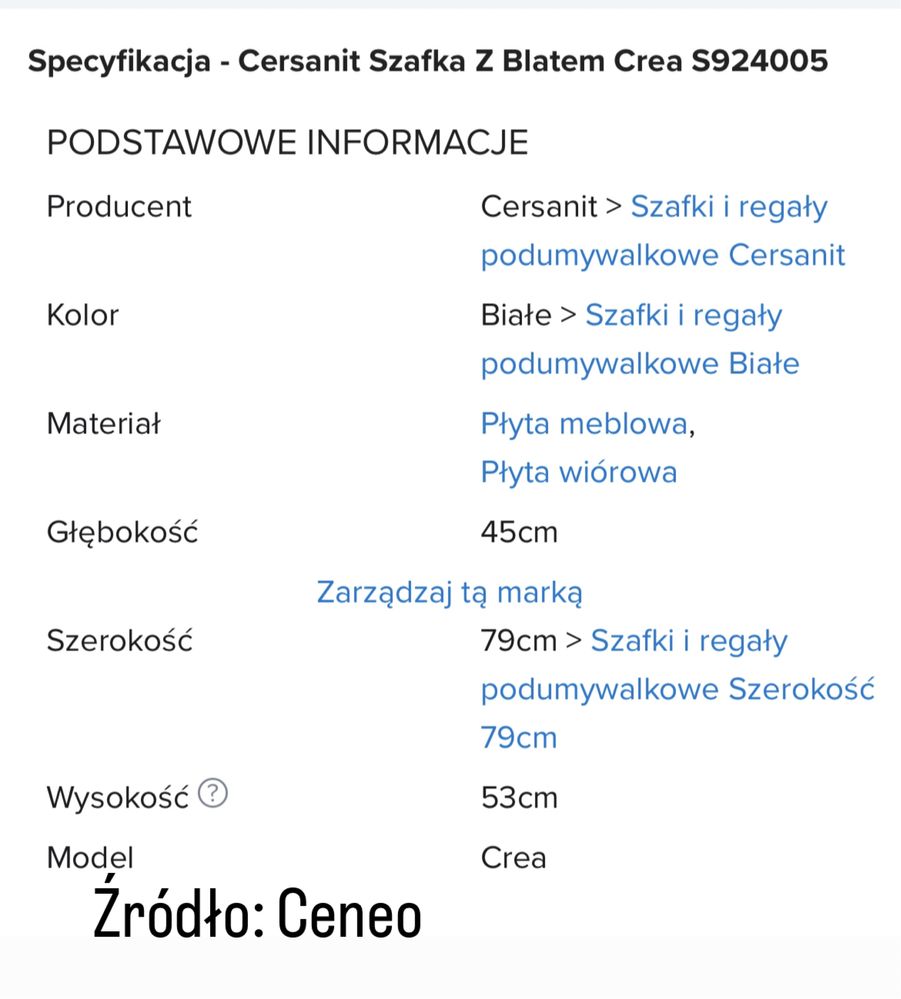 Nowa Cersanit Szafka Z Blatem Crea S924005 łazienka w kartonie Kraków