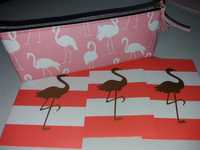 Piórnik do szkoły kosmetyczka Flamingi różowy zestaw na dzień dziecka