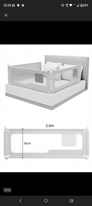 3 Barierki zabezpieczające do łóżka 200cm na 160 cm. Komplet.