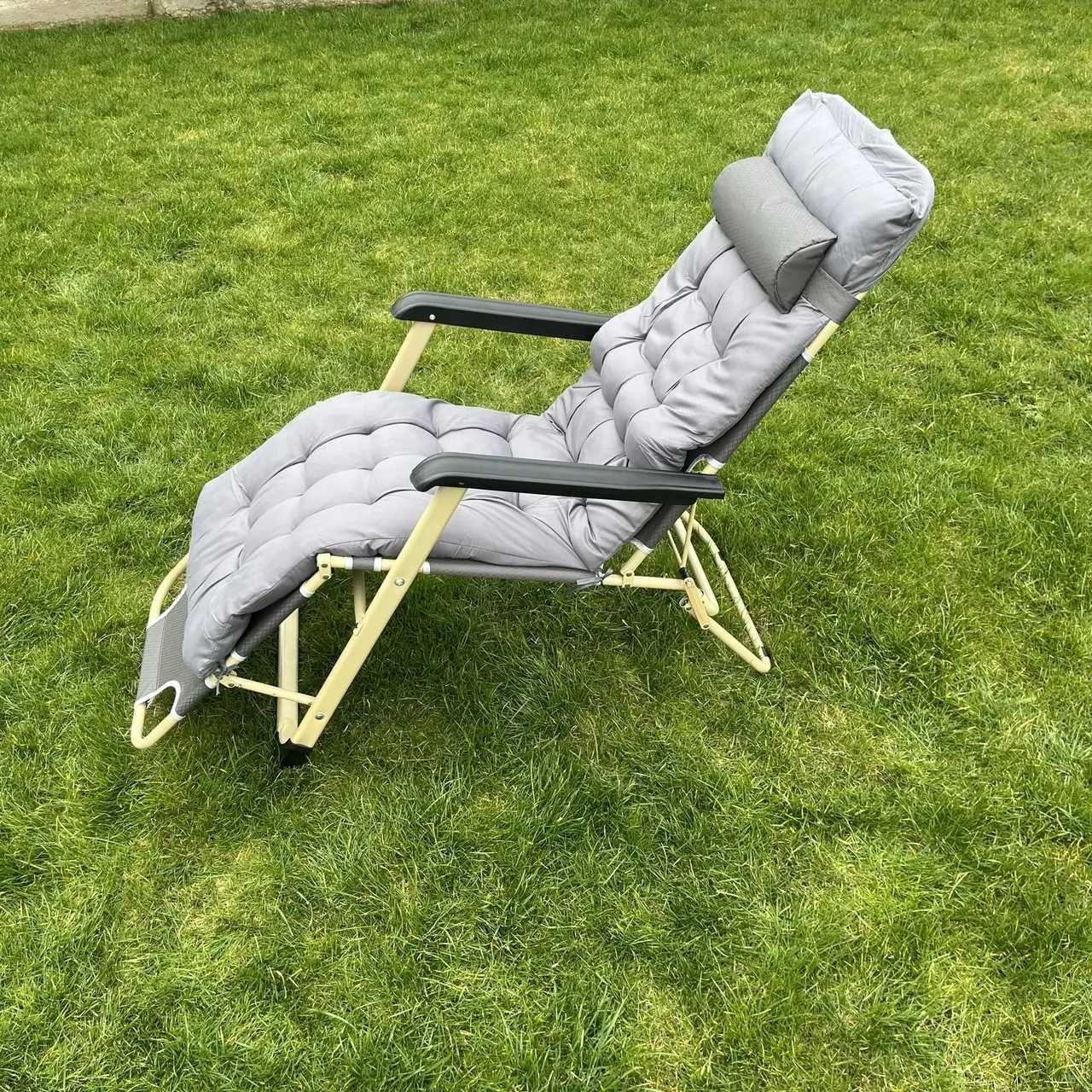 Розкладне крісло Лежак Шезлонг садовий до 125кг +МАТРАЦ СІРИЙ Шезлонги