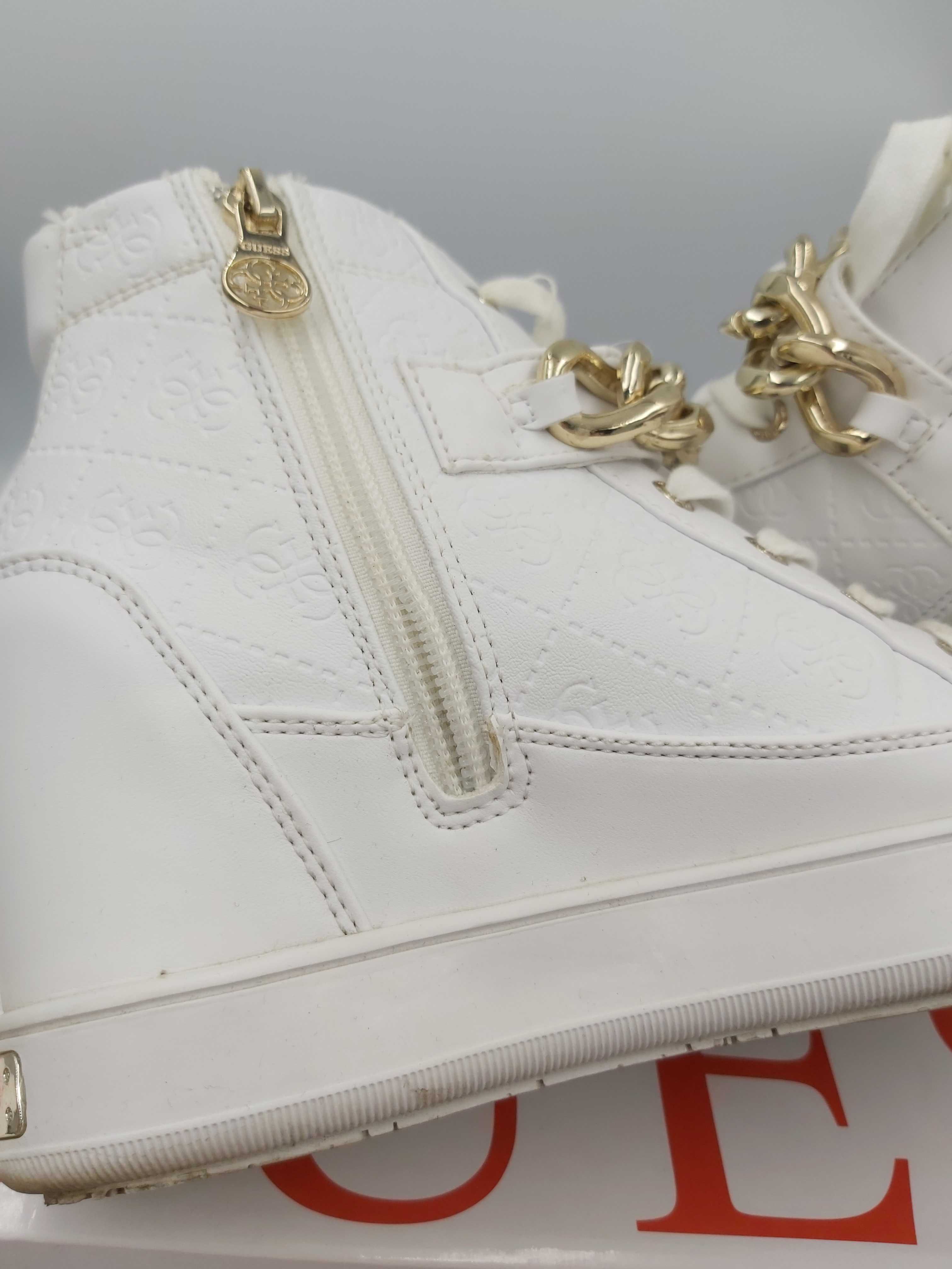 Białe sneakersy botki GUESS zloty łańcuch rozmiar 36