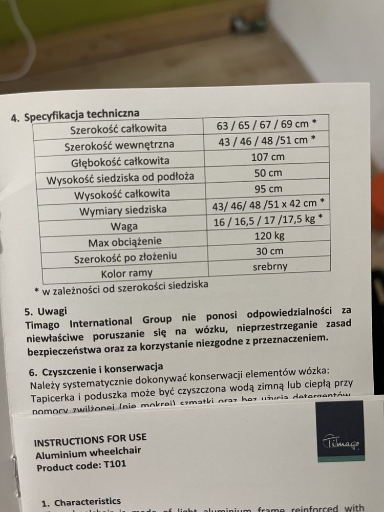 Wozek Inwalidzki lekki aluminiowy