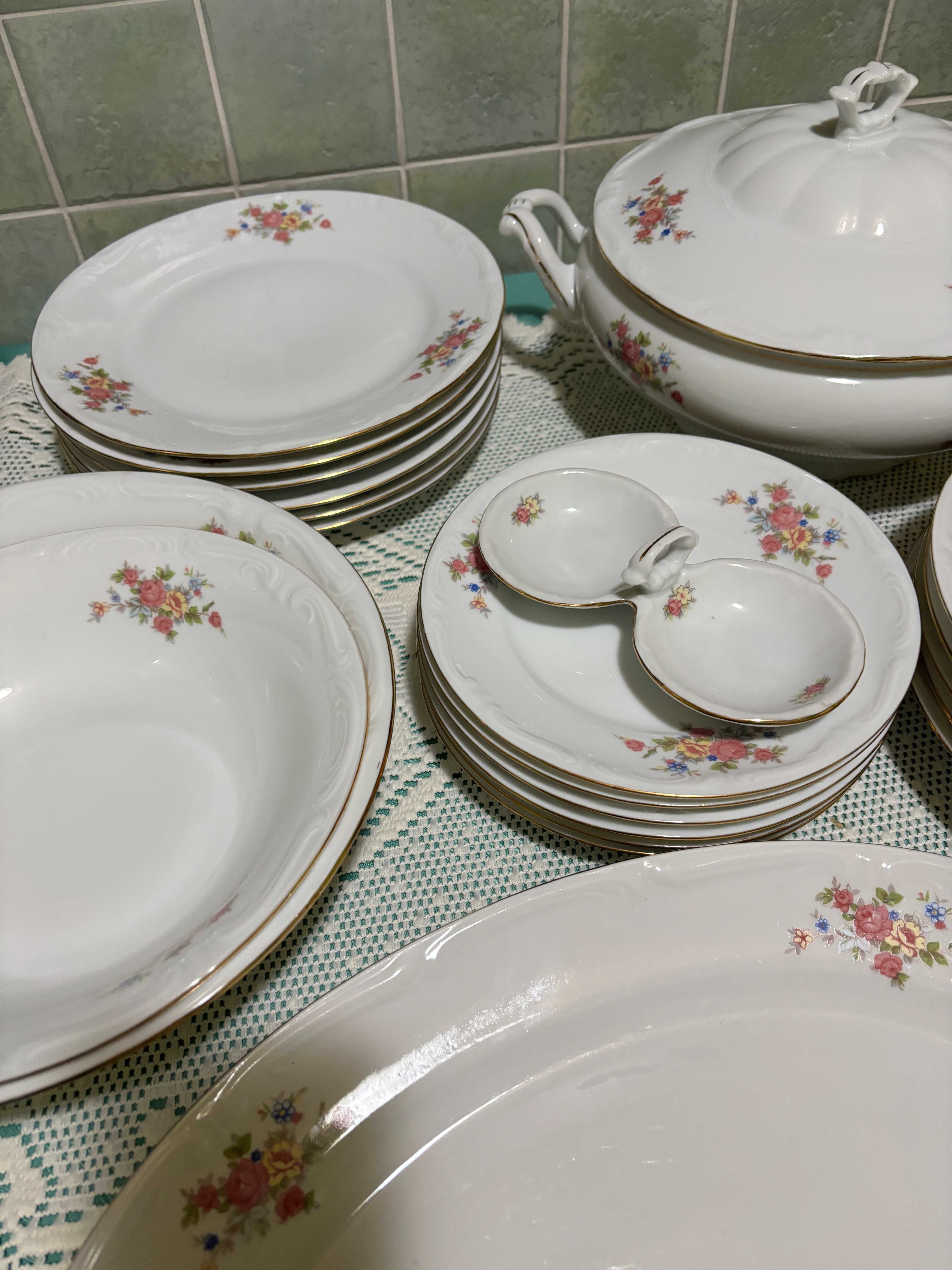 Duży Zestaw obiadowy na 6 osób Porcelana Bogucice, waza półmisek miski