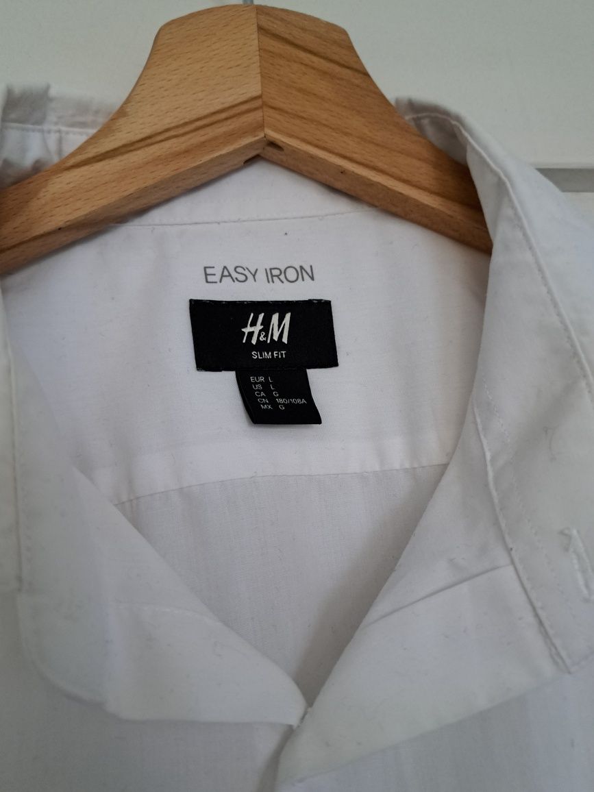 Koszula biała L H&M Easy Iron krotki rękaw męska gładka