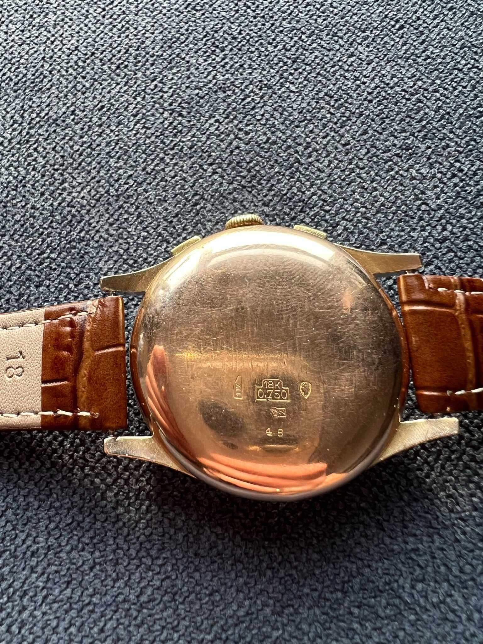 Złoty zegarek 18 karat 750 Temporis chronograf 38 mm 1950- 1960r.