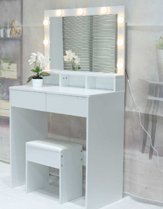 Toaletka Kosmetyczna Lustro WIZAŻ Oświetlenie HOLYWOOD+KRZESŁO LED 017