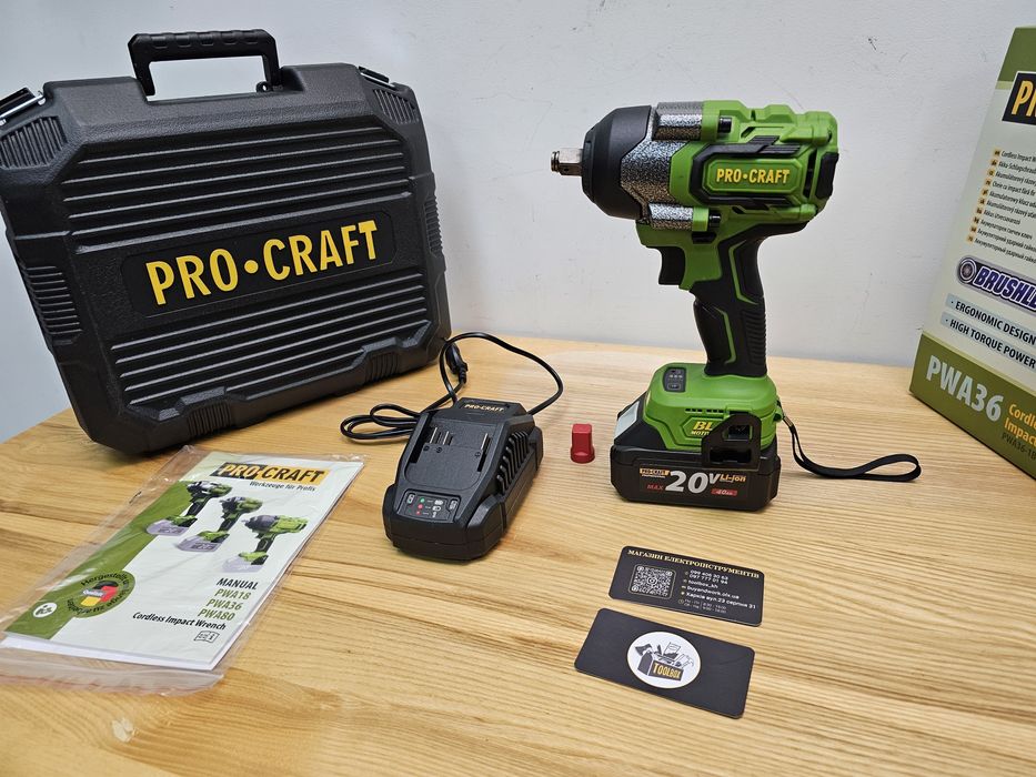 850Hm 1/2 Гайковерт ударный Бесщеточный ProCraft PWA36 +4.0Ah акб+Кейс